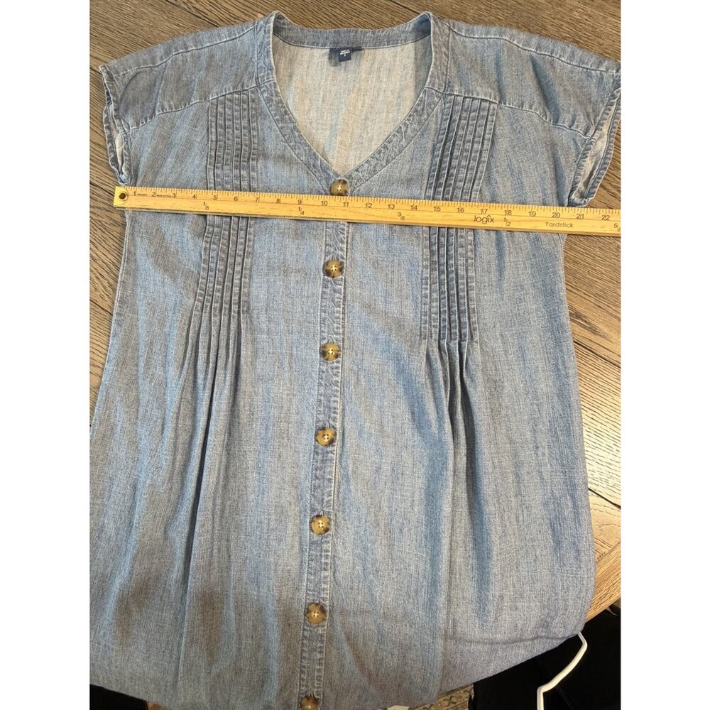 J. Jill Women’s Denim Shirt Dress Blue Button Front Short Sleeve Pintuck Small - Picture 13 of 13